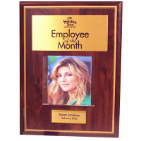 Employee of the Month Picture Plaque Cherry Walnut Style 9X12 with Gold Border