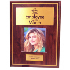 Employee of the Month Picture Plaque Cherry Walnut Style 9X12 with Gold Border
