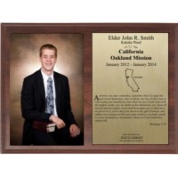 LDS Missionary Plaque 6X8 Cherry Walnut Laminate